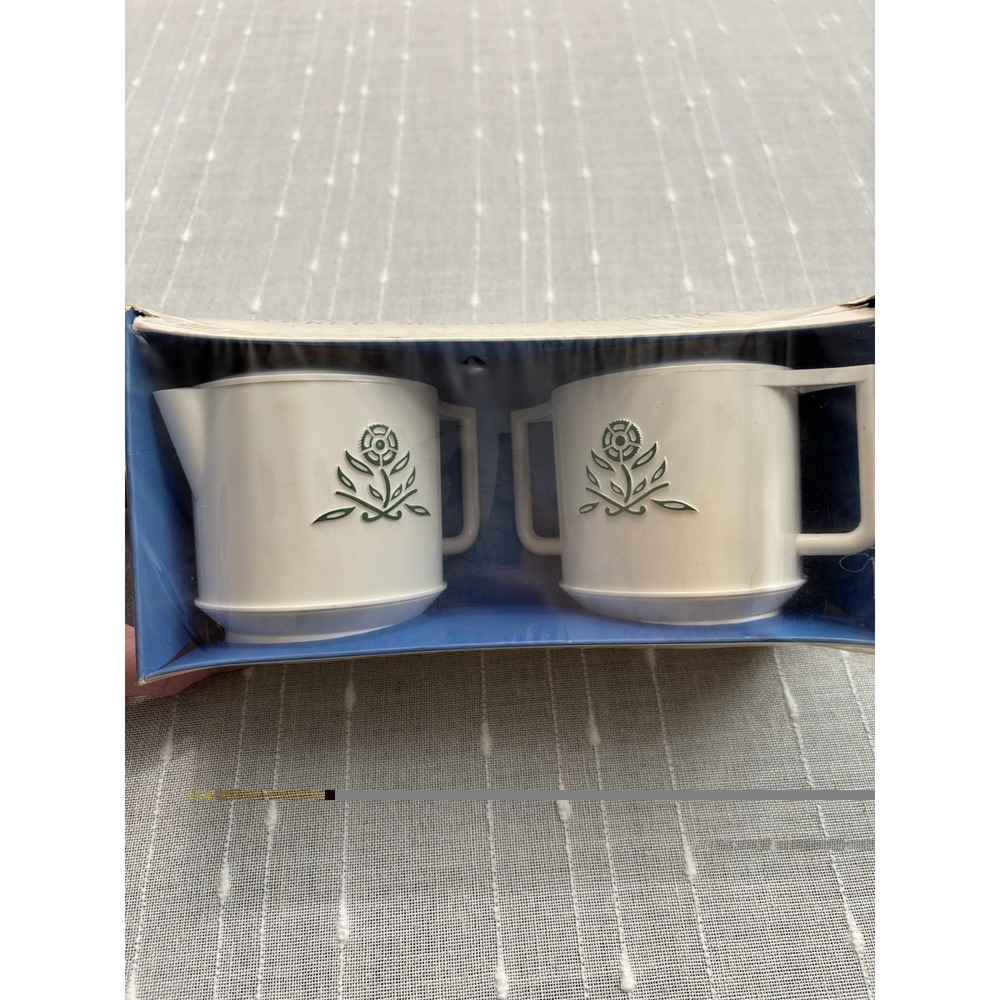 Vintage Arrow Plastic Table Mates Covered Cream & Sugar Set White Made In USA